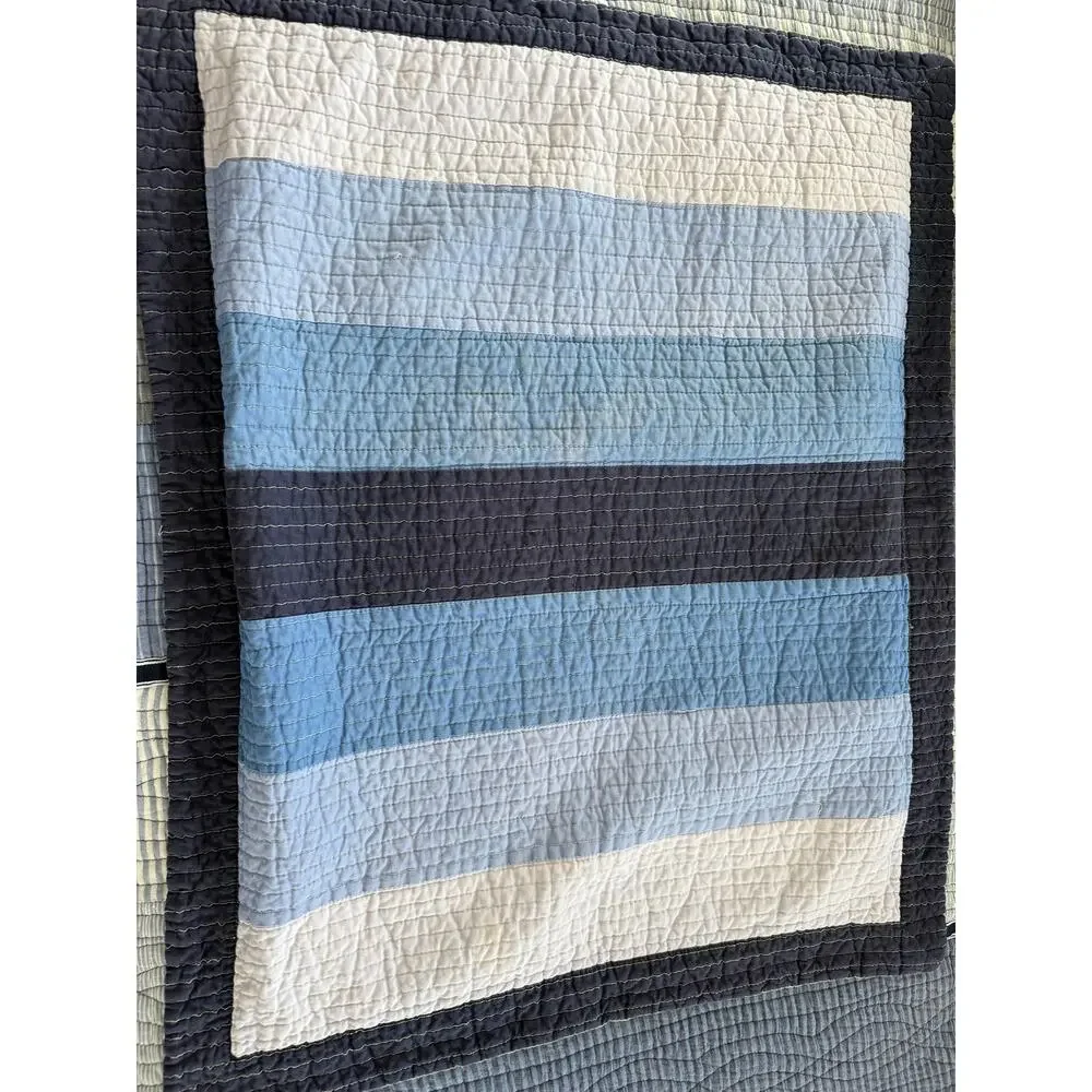 Nautica Coastal Quilt Bedspread Full Queen Blue Plaid Cotton 2 Pillow Shams READ